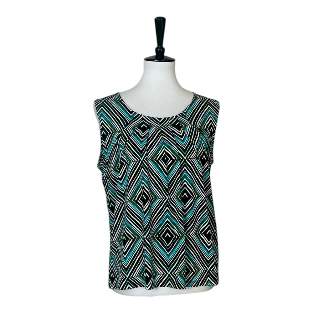 Jones Studio Top Scoop Neck Sleeveless Black Teal Multi Women’s Size Medium